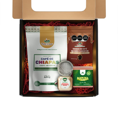 Regalo de café y té + granos con chocolate