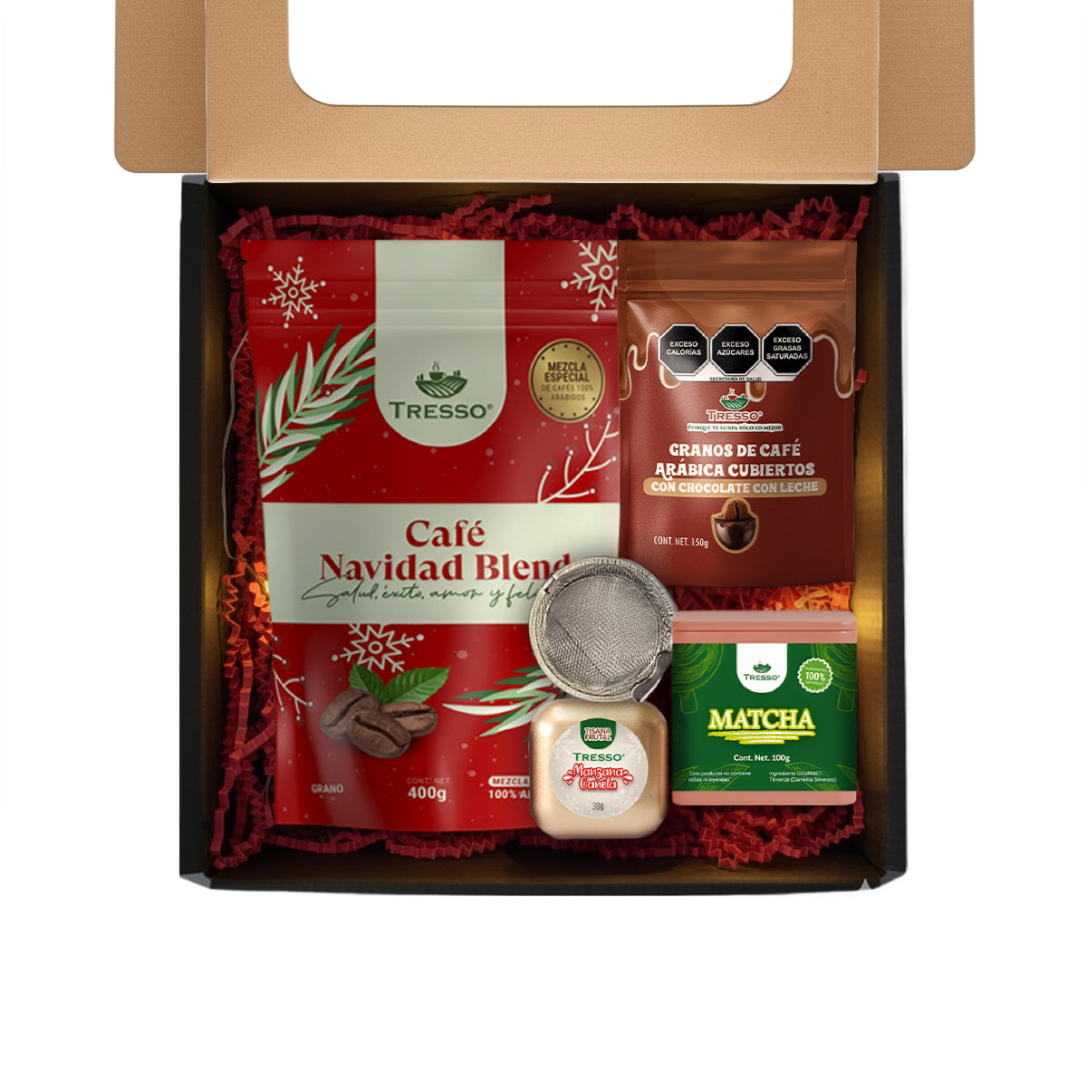 Regalo de café y té + granos con chocolate con luces led