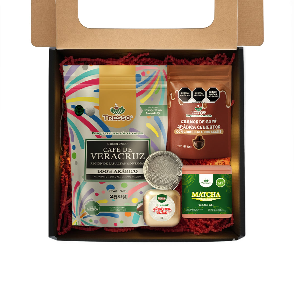 Regalo de café y té + granos con chocolate con luces led
