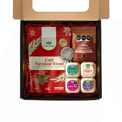 Regalo de café y tisanas con infusor + granos de cafe con chocolate