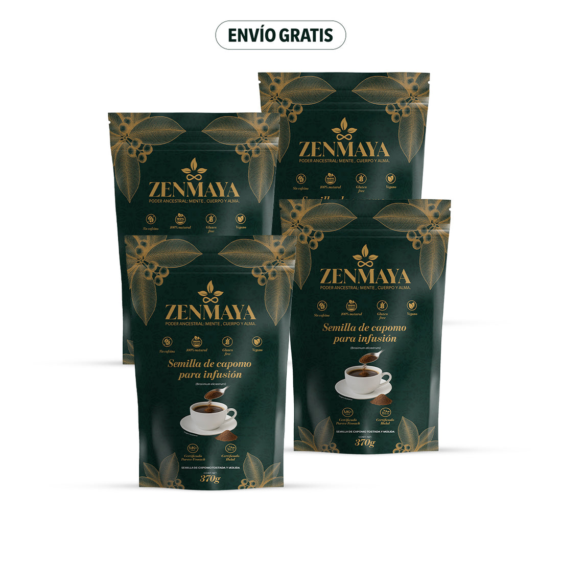 Pack 4 bolsas Zenmaya: Semilla de Capomo tostada y molida para infusión 370g c/u