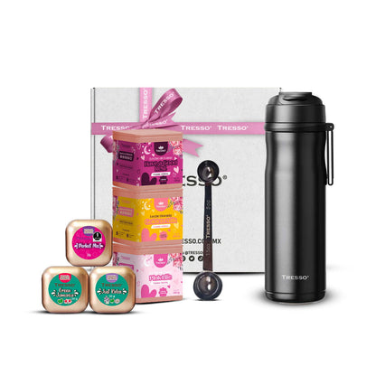 Tea kit con botella de acero inoxidable con filtro magnético y Leches de luna - TRESSO® 