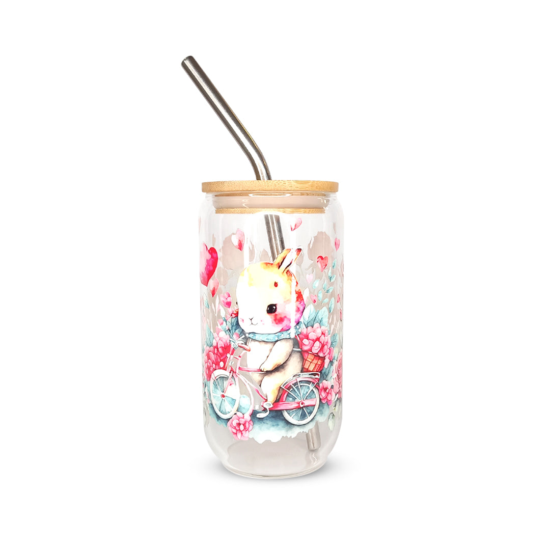 Pack 4 vasos de cristal sublimados diferentes diseños 320ml con popote