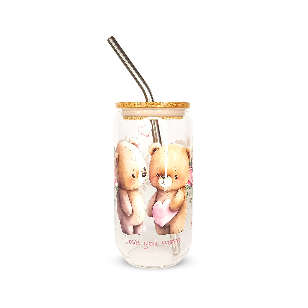 Pack 4 vasos de cristal sublimados diferentes diseños 320ml con popote