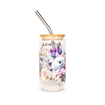 Pack 4 vasos de cristal sublimados diferentes diseños 320ml con popote