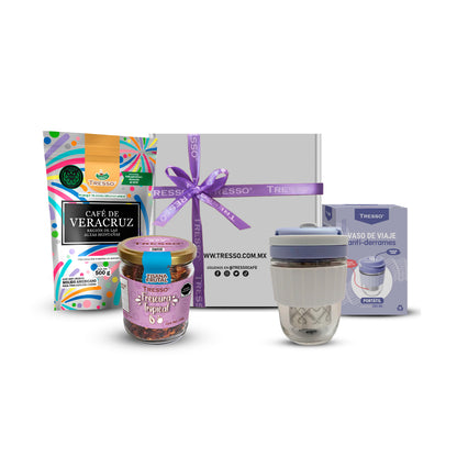 Kit Café y Té con vaso lavanda antiderrames