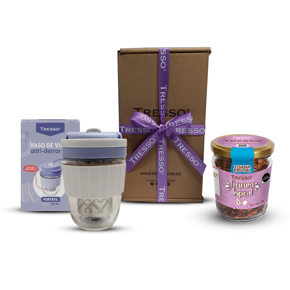 Tea kit with non-spill lavender glass