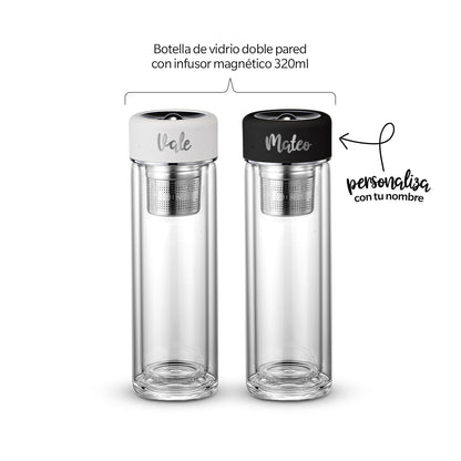Botella de vidrio doble pared con infusor magnético 320ml