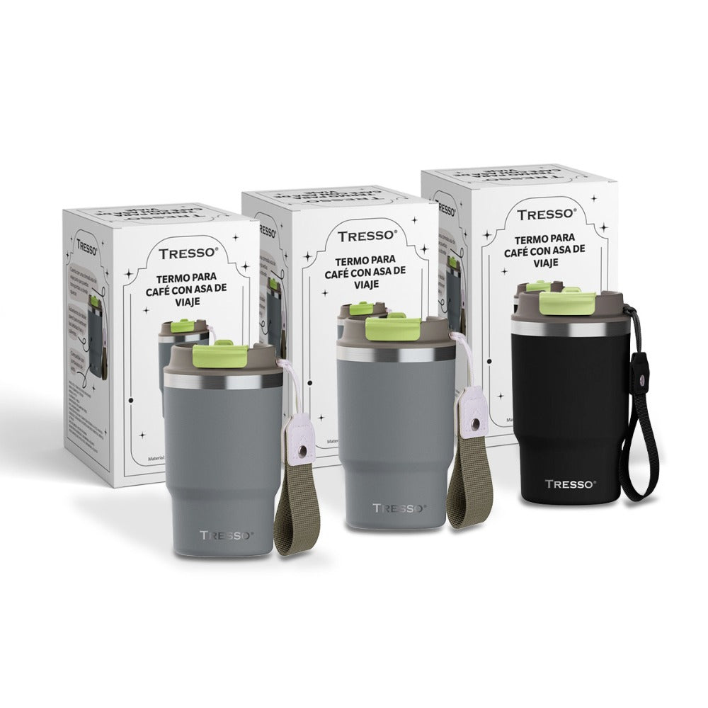 3 pack termo de acero inoxidable con asa de viaje