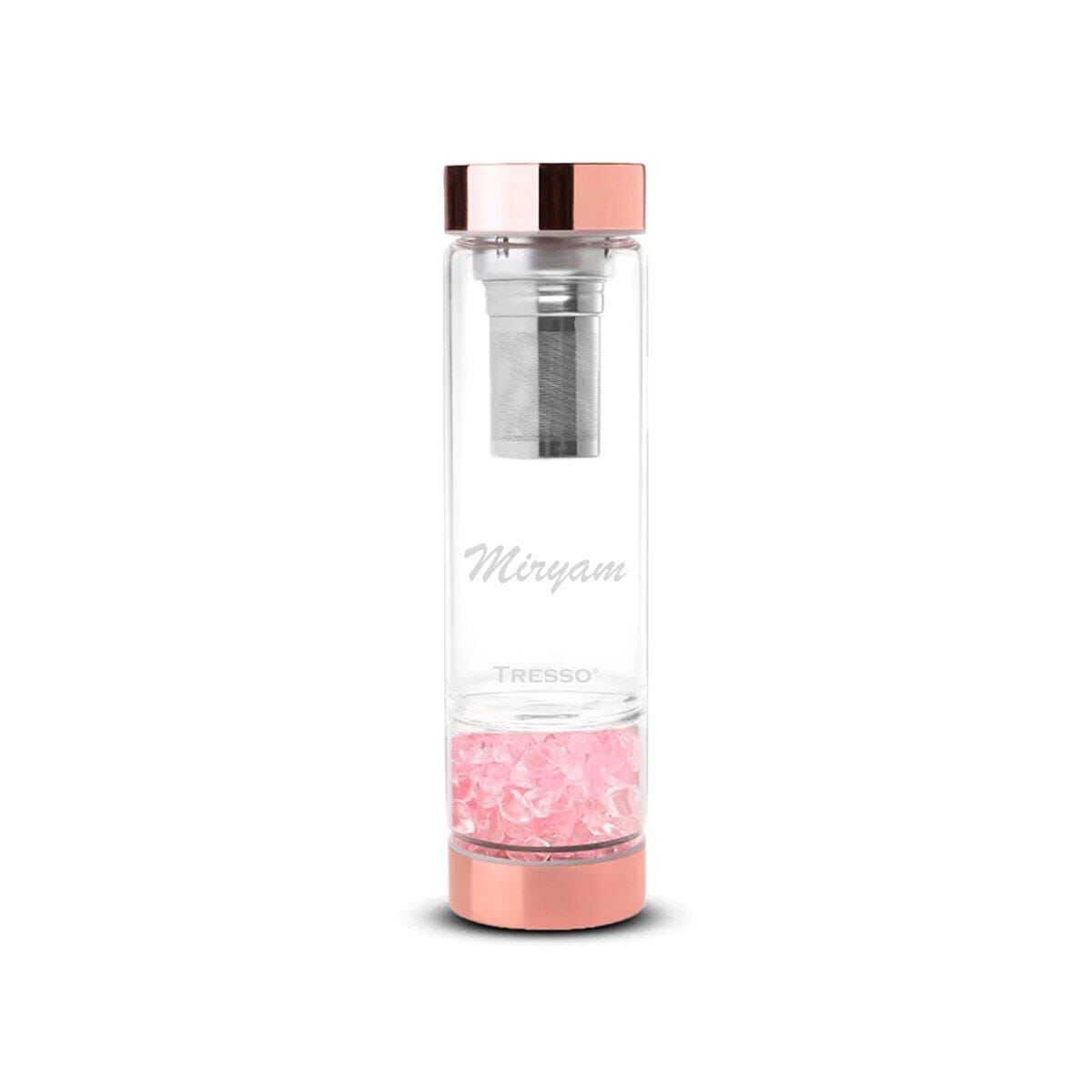 Botella de vidrio doble pared con filtro para té y cuarzos decorativos 300 ml - TRESSO®