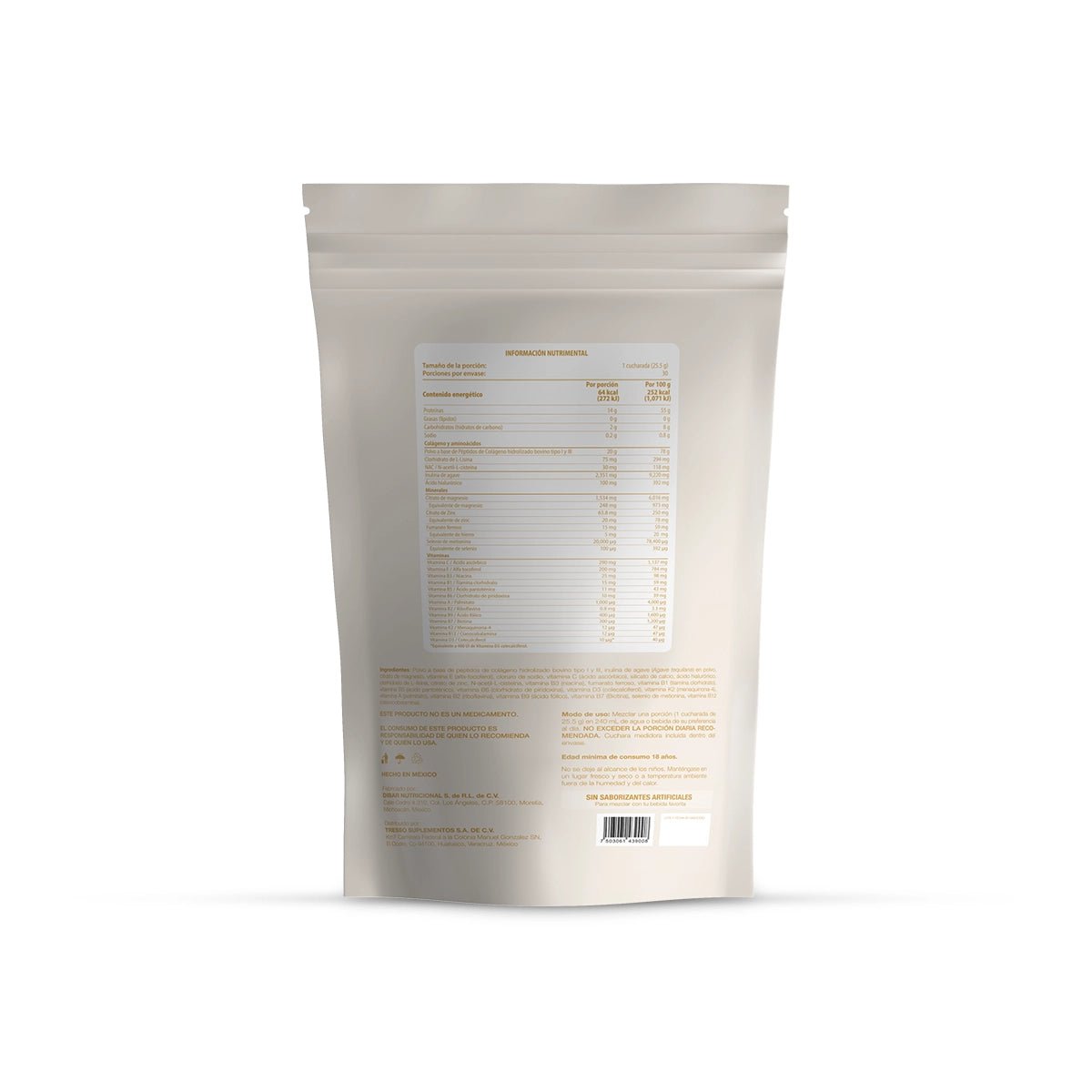 Collagen Complex: 20 g de Péptidos de Colágeno Hidrolizado Tipo I y III con 17 Vitaminas y Minerales - TRESSO®