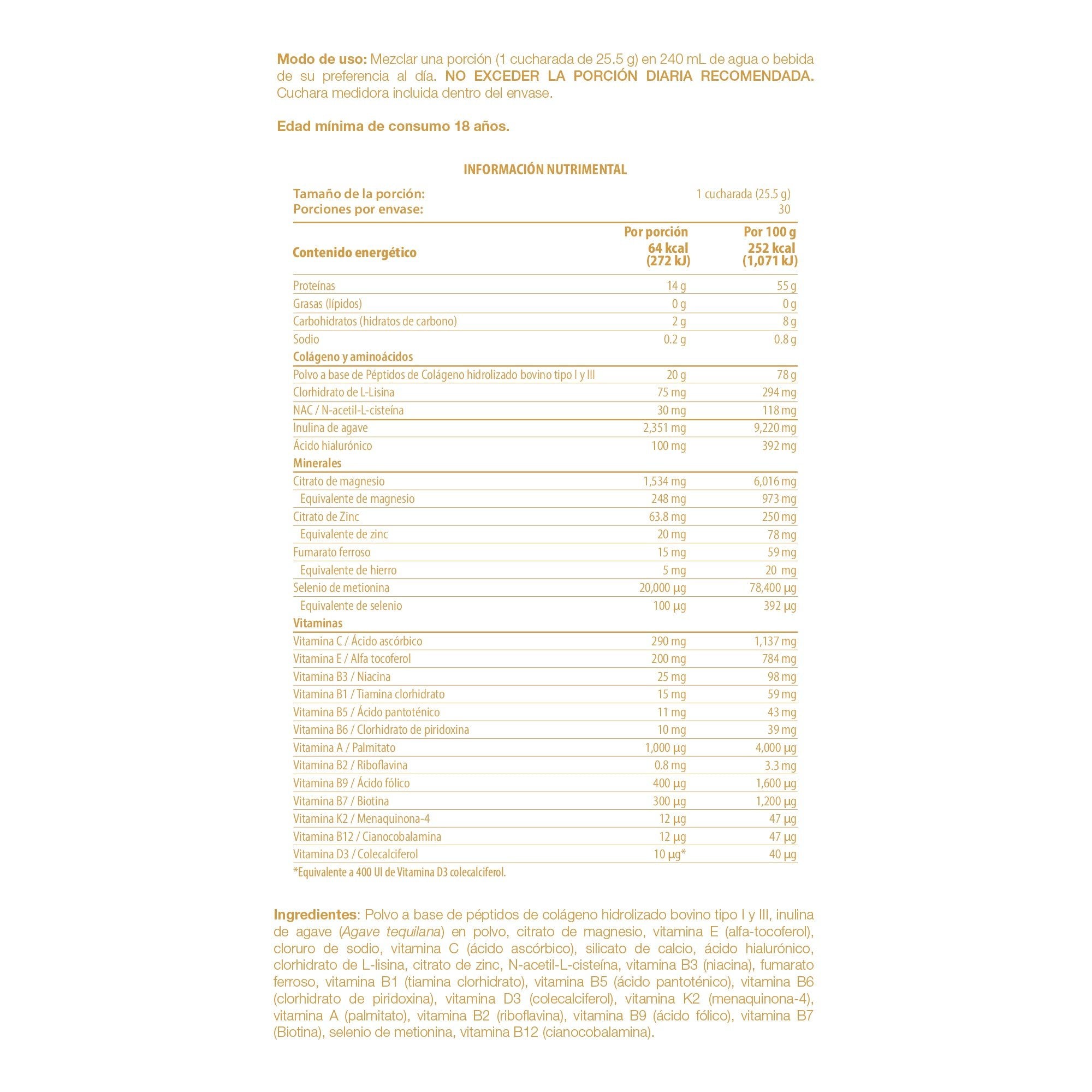 Collagen Complex: 20 g de Péptidos de Colágeno Hidrolizado Tipo I y III con 17 Vitaminas y Minerales - TRESSO®