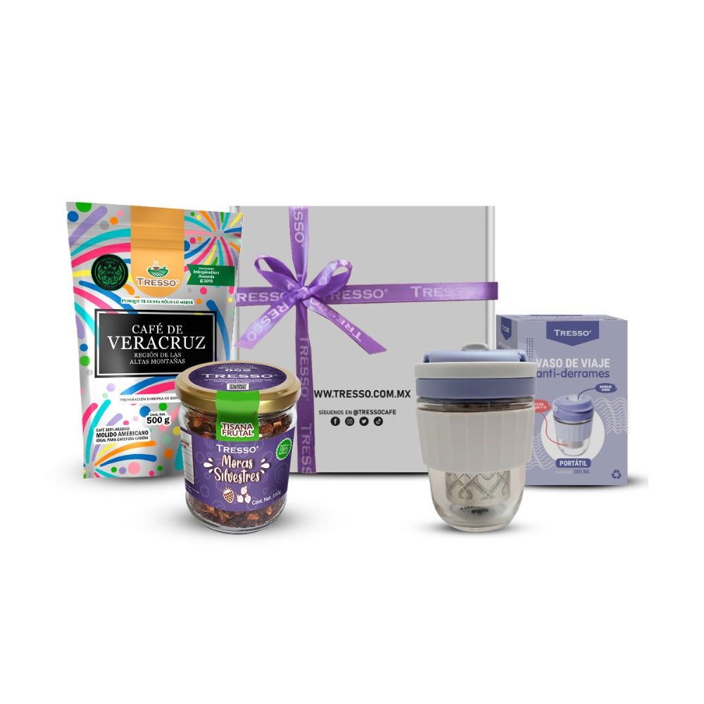 Kit Café y Té con vaso lavanda antiderrames - TRESSO®