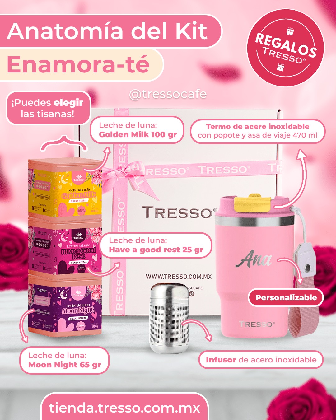 Kit enamora-té - Termo + 3 Tisanas + Infusor - TRESSO®