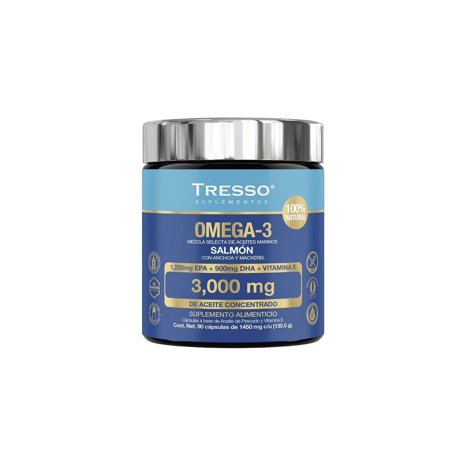Omega-3 Concentración 3,000 mg de Salmón Salvaje, Anchoa y Mackerel - 90 Cápsulas (Exclusivo CDMX) - TRESSO®