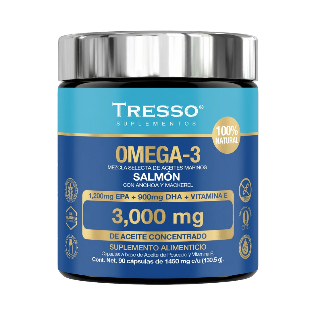 Omega-3 Concentración 3,000 mg de Salmón Salvaje, Anchoa y Mackerel - 90 Cápsulas