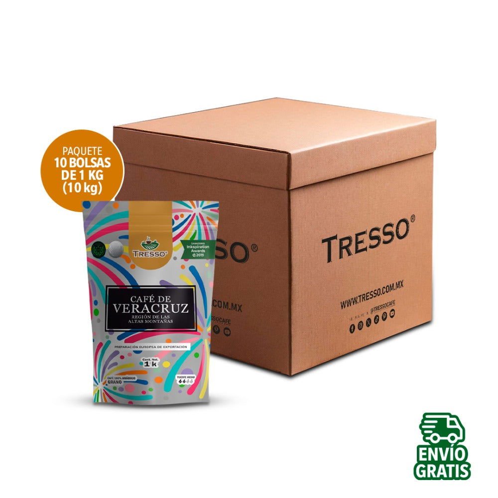 Paquete 10 Bolsas de 1 kg Café de Veracruz Región Altas Montañas - TRESSO®