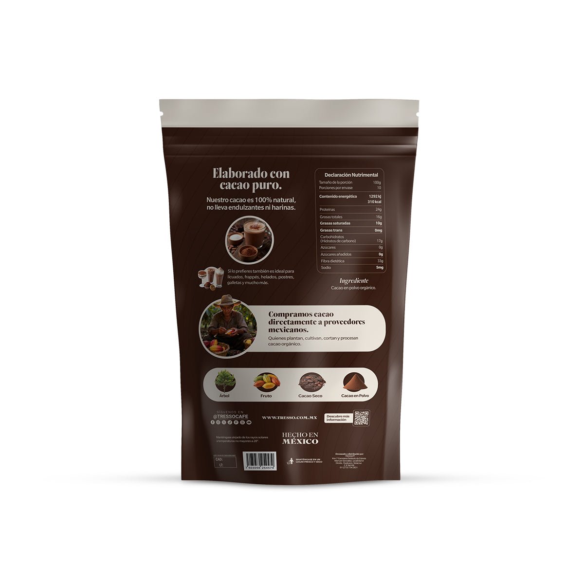 Paquete 3 Bolsa Cacao en polvo natural 400g (Exclusivo CDMX) - TRESSO®