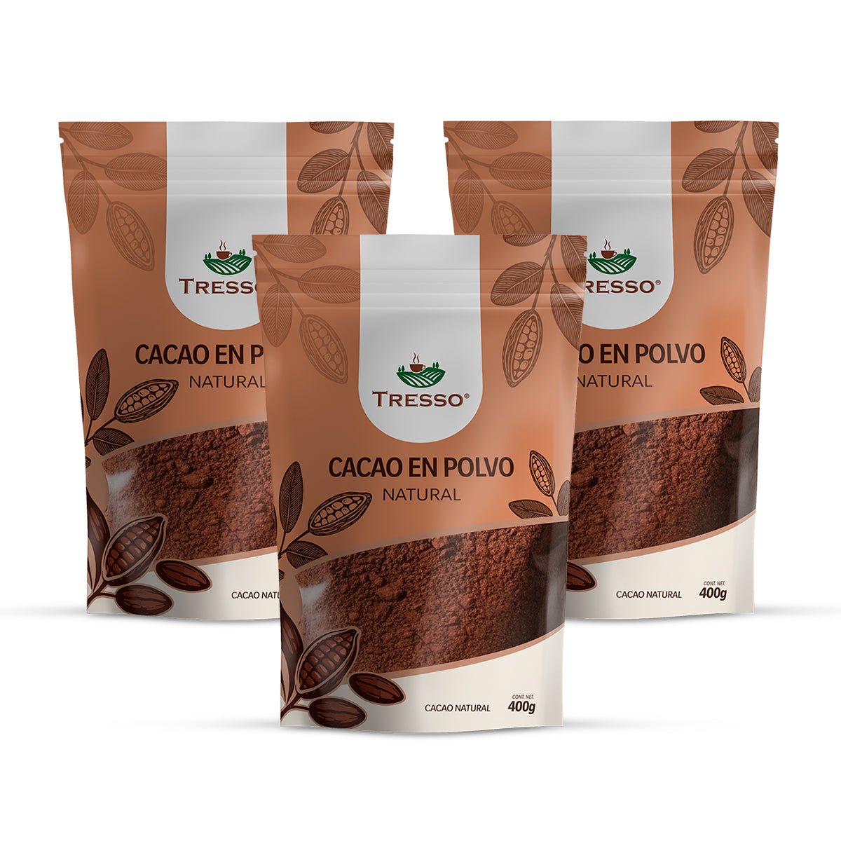 Paquete 3 Bolsa Cacao en polvo natural 400g (Exclusivo CDMX) - TRESSO®