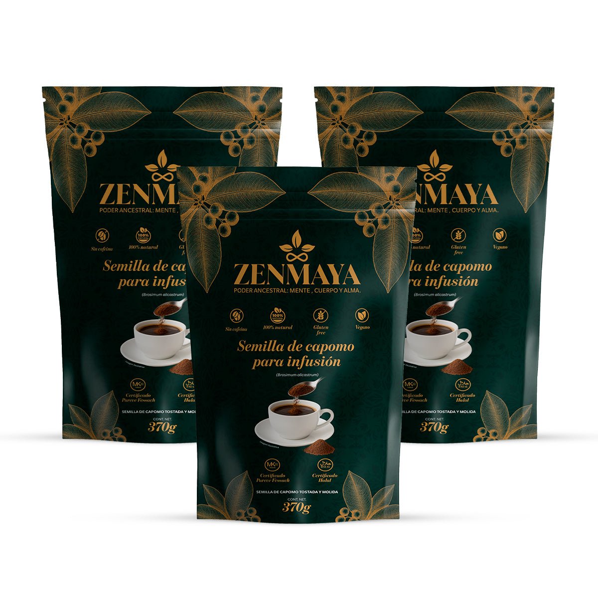 Paquete 3 Bolsas Zenmaya: Semilla de Capomo tostada y molida para infusión 370g c/u (Exclusivo CDMX) - TRESSO®