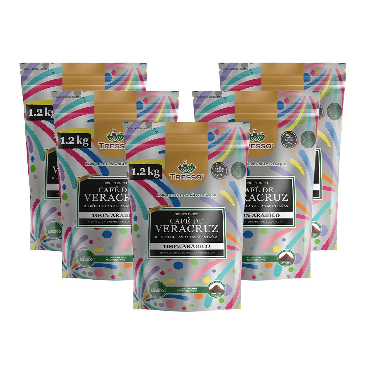 Paquete 5 Bolsas Café de Veracruz Región Altas Montañas 1kg -1.2 Kg (Exclusivo CDMX) - TRESSO®