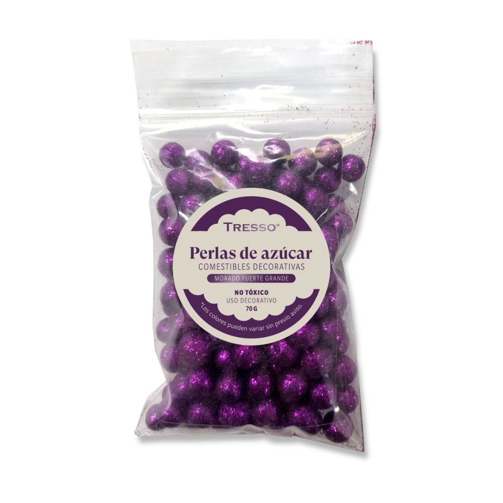 Perlas de azúcar comestibles decorativas grandes color morado fuerte 70g - TRESSO®