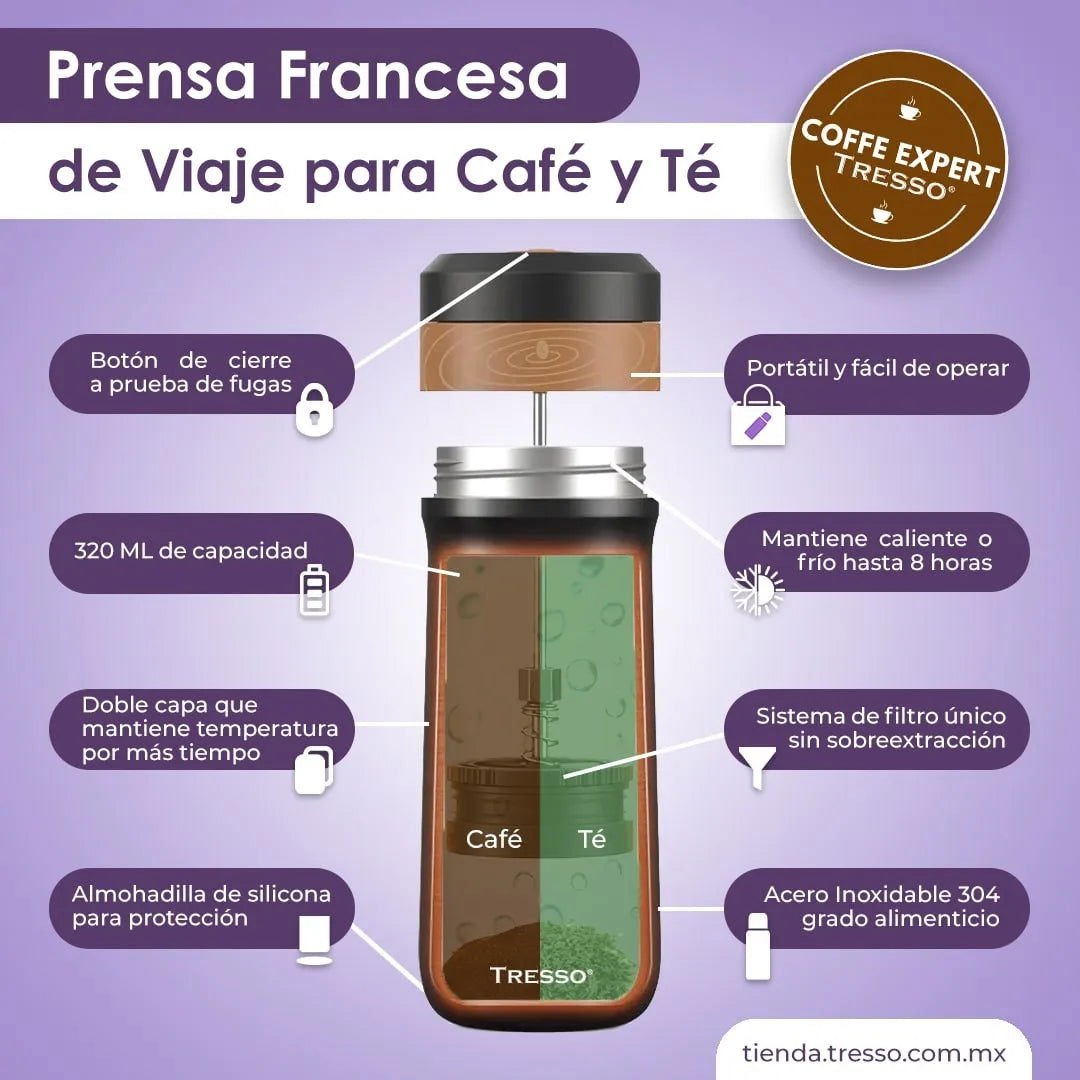 Prensa francesa de viaje antiderrames 320 ml - TRESSO®