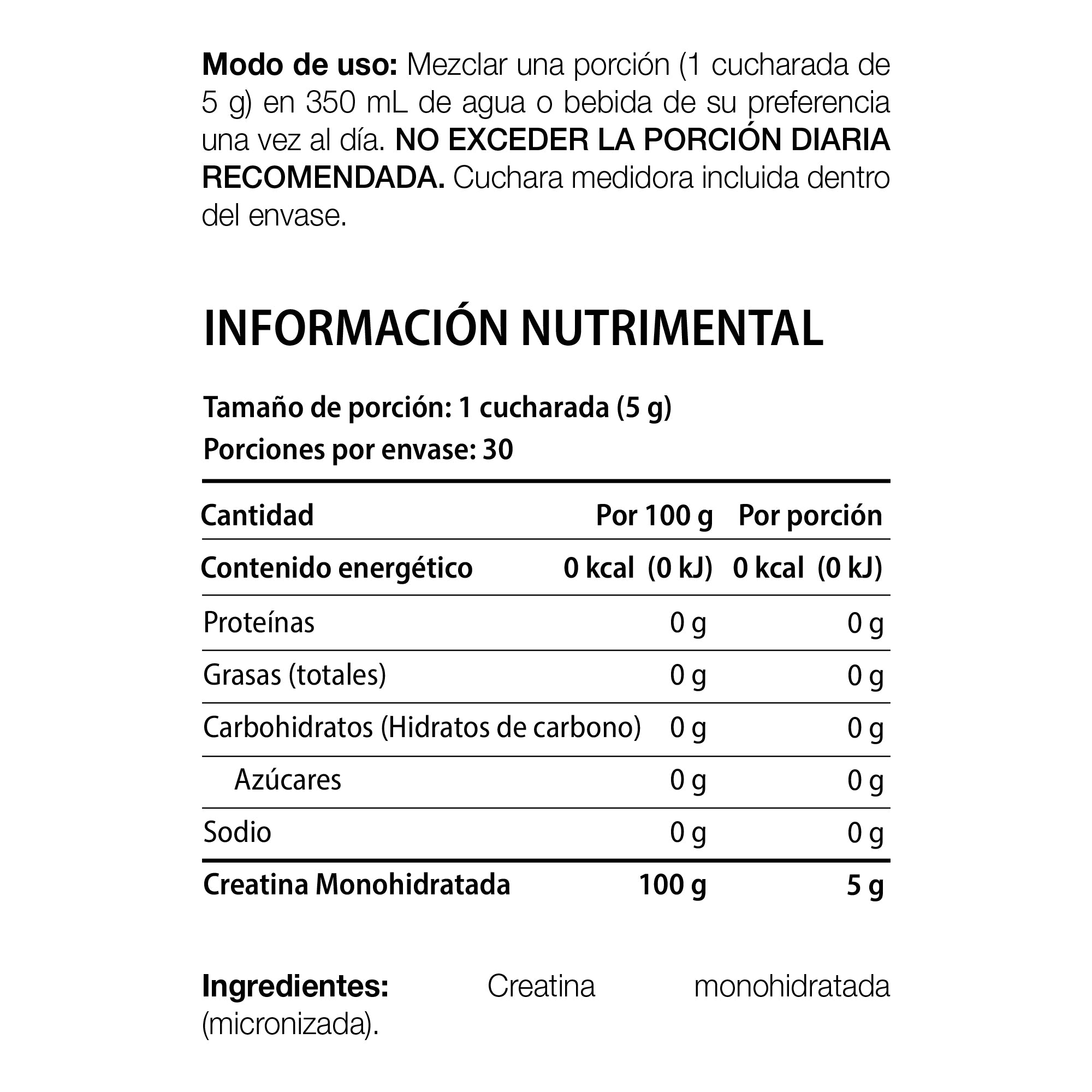 Creatina, micronizada monoidratada.