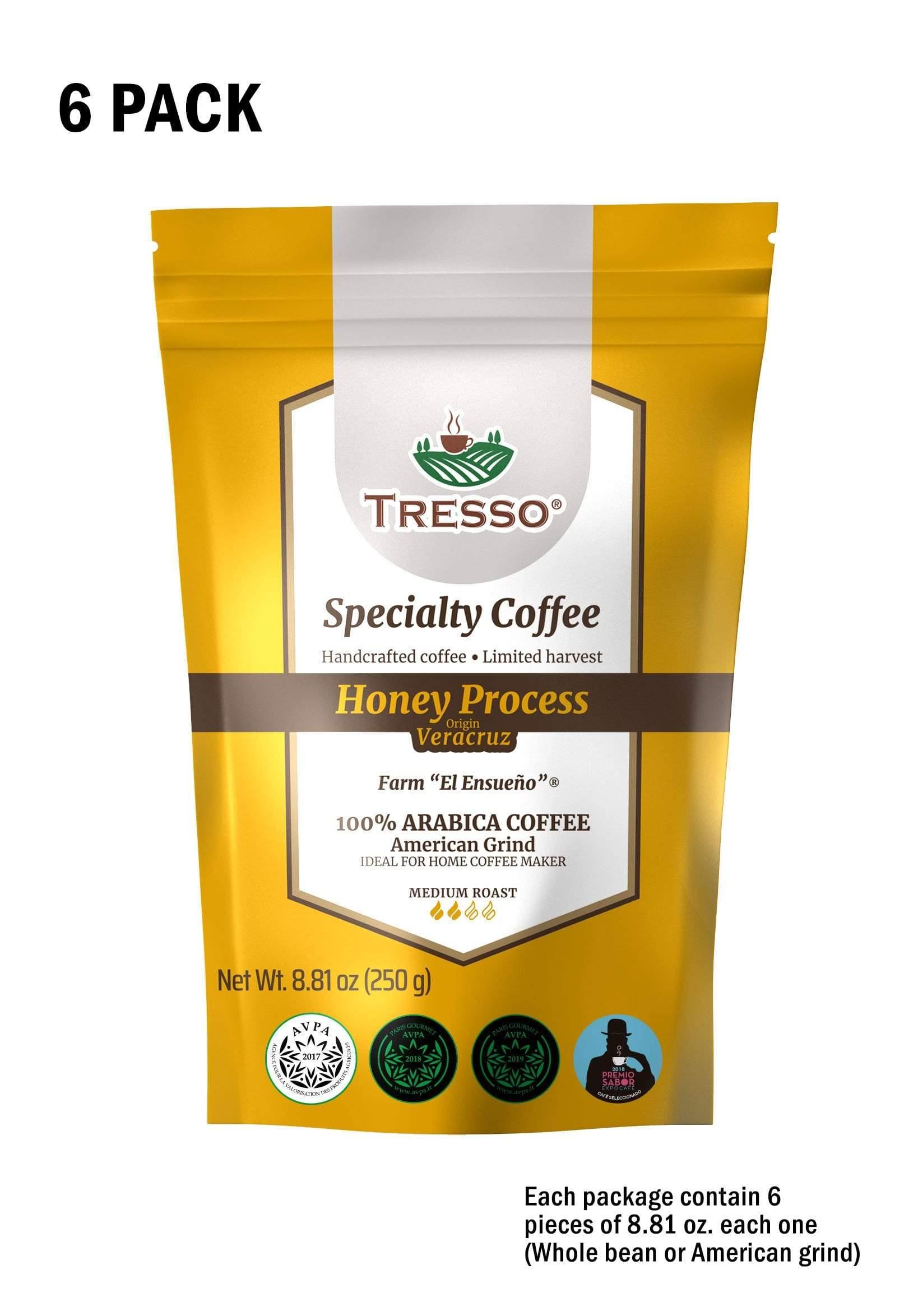 6 pack Honey coffee processed TRESSO café 