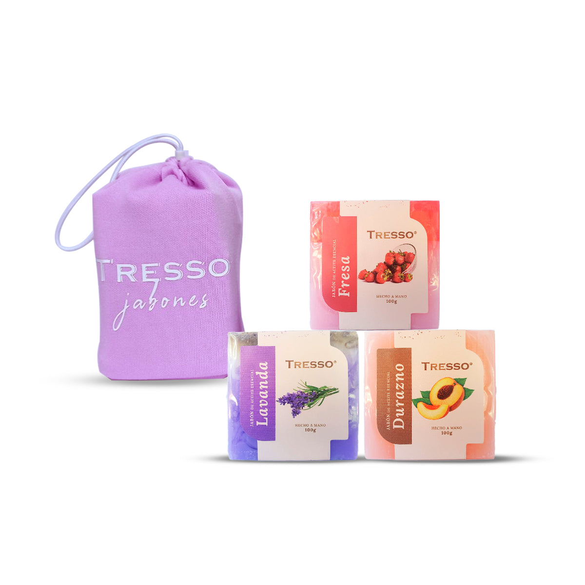Jabones de aceite esencial 3 pack TRESSO® Lavanda/Fresa/Durazno 