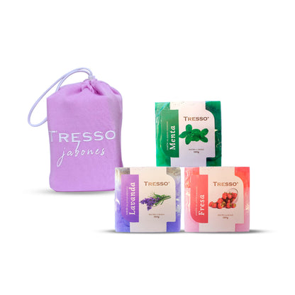 Jabones de aceite esencial 3 pack TRESSO® Lavanda/Fresa/Menta 