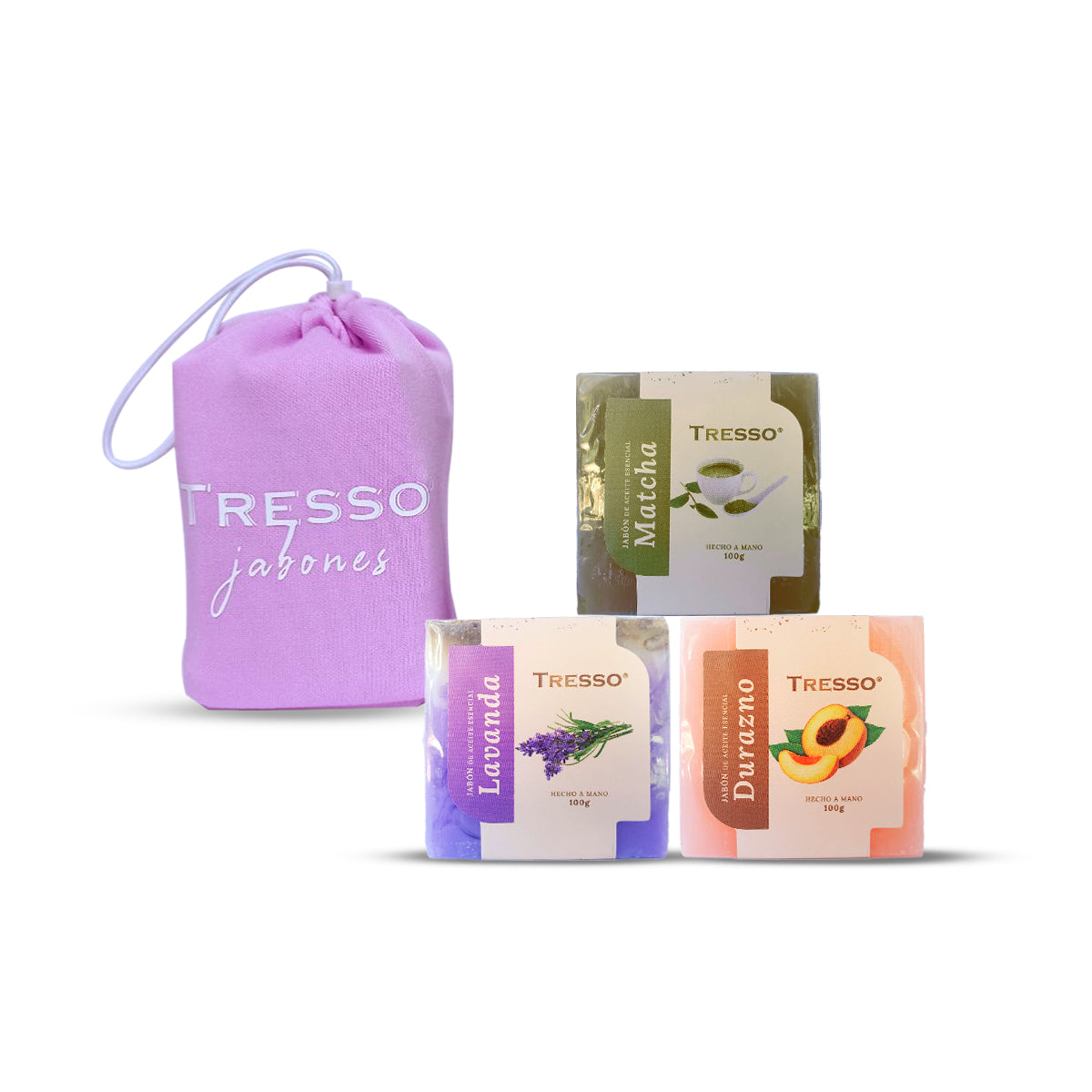 Jabones de aceite esencial 3 pack TRESSO® Matcha/Lavanda/Durazno 