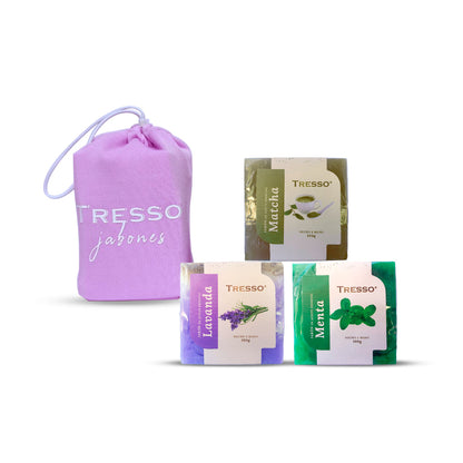 Jabones de aceite esencial 3 pack TRESSO® Matcha/Lavanda/Menta 