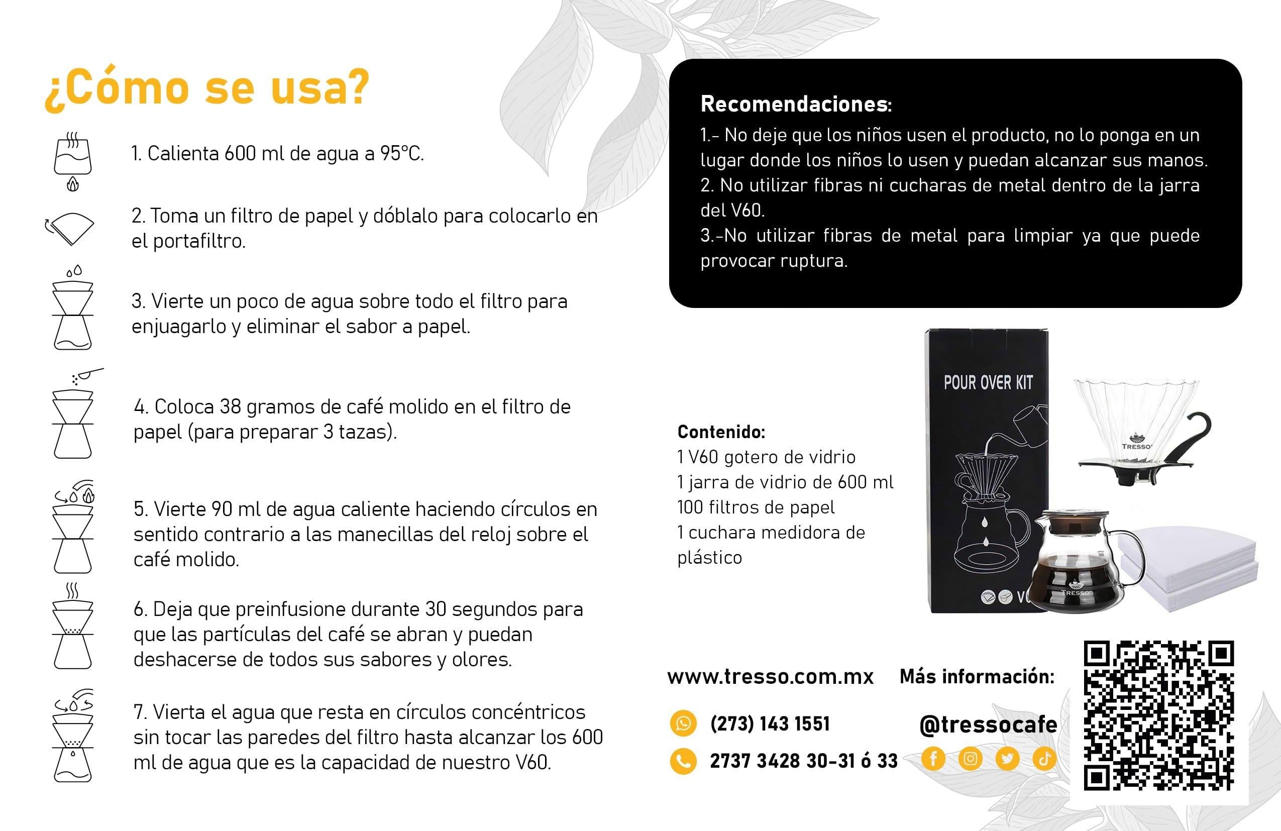 Kit V60 (Capacidad para 3 Tazas) Accesorios Café TRESSO® 