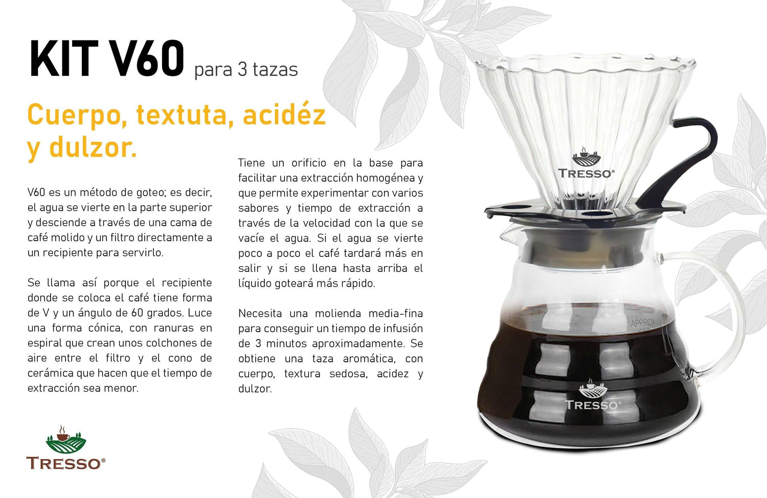 Kit V60 (Capacidad para 3 Tazas) Accesorios Café TRESSO® 