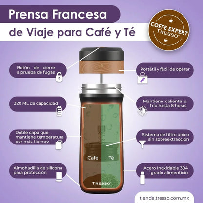 Prensa francesa de viaje antiderrames Accesorios Café TRESSO® 