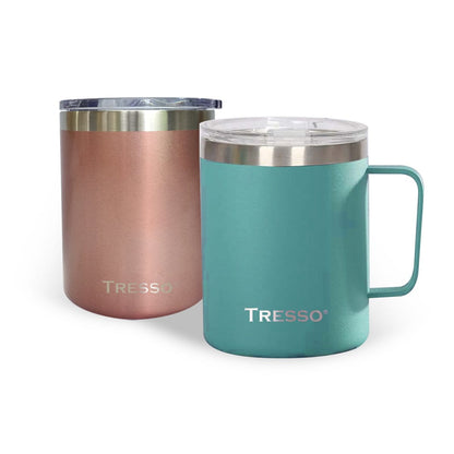Set de 2 Tazas de Acero Inoxidable con Tapa Accesorios Café TRESSO® 