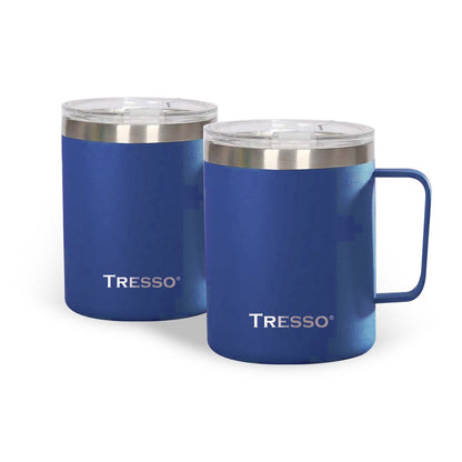 Set de 2 Tazas de Acero Inoxidable con Tapa Accesorios Café TRESSO® Azul/Azul NO Grande