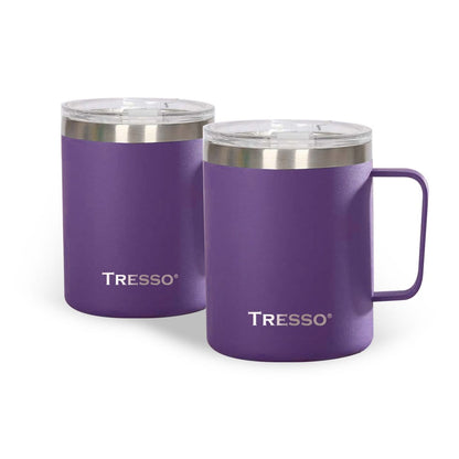 Set de 2 Tazas de Acero Inoxidable con Tapa Accesorios Café TRESSO® Morado/Morado NO Grande