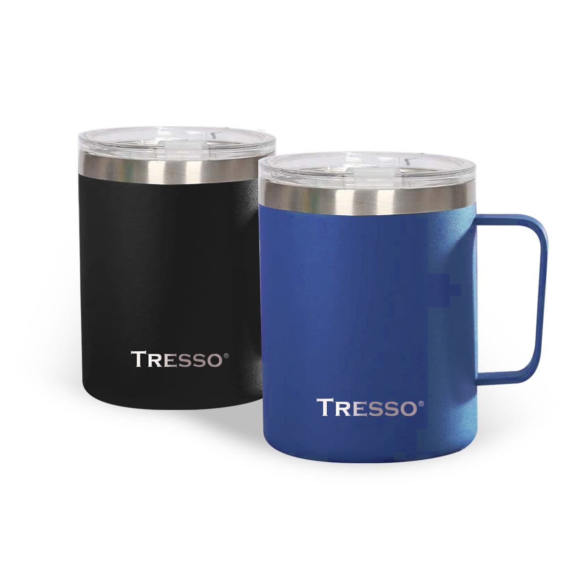 Set de 2 Tazas de Acero Inoxidable con Tapa Accesorios Café TRESSO® Negro/Azul NO Grande