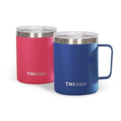 Set de 2 Tazas de Acero Inoxidable con Tapa Accesorios Café TRESSO® Rosa Mexicano/Azul NO Grande