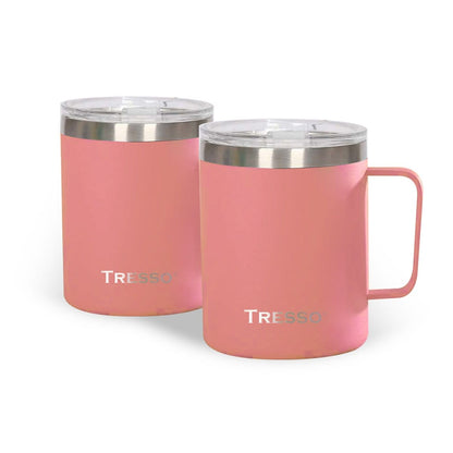 Set de 2 Tazas de Acero Inoxidable con Tapa Accesorios Café TRESSO® Rosa/Rosa NO Grande