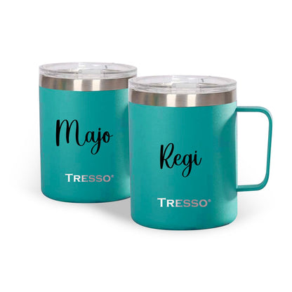 Set de 2 Tazas de Acero Inoxidable con Tapa Accesorios Café TRESSO® Turquesa-Turquesa SI 