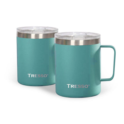 Set de 2 Tazas de Acero Inoxidable con Tapa Accesorios Café TRESSO® Turquesa/Turquesa NO Grande