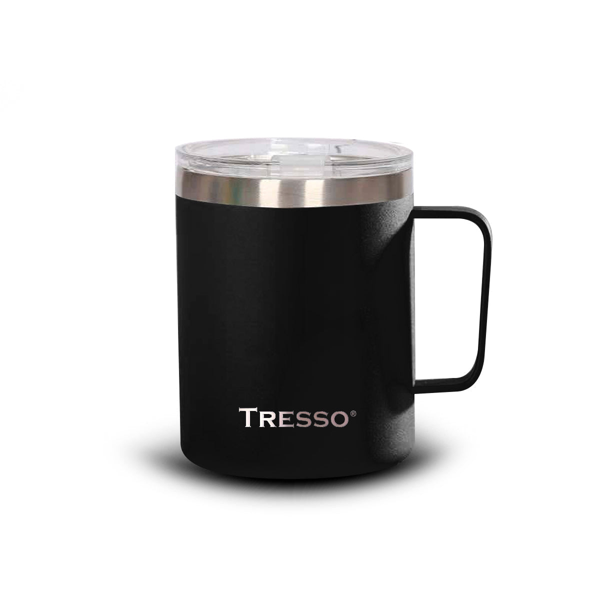 Taza de Acero Inoxidable con Tapa 350ml Accesorios Café TRESSO® Negro NO Grande