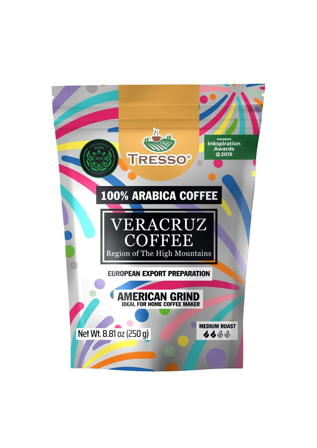 &quot;TRESSO Single Origin Coffee Cultivated in High Mountains From Veracruz, Mexico, European Export Preparation, Medium Roast, American Grind, 8.81Oz&quot; TRESSO® Bean/8.8 Oz 