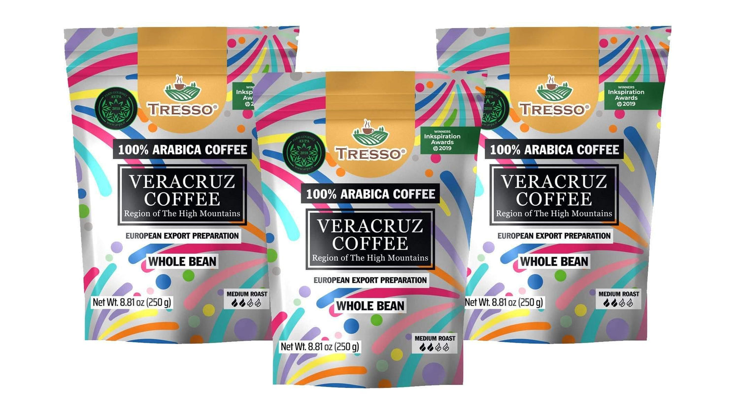 &quot;TRESSO Single Origin Coffee Cultivated in High Mountains From Veracruz, Mexico, European Export Preparation, Medium Roast, American Grind, 8.81Oz(3 Pack)&quot; TRESSO® American grind 