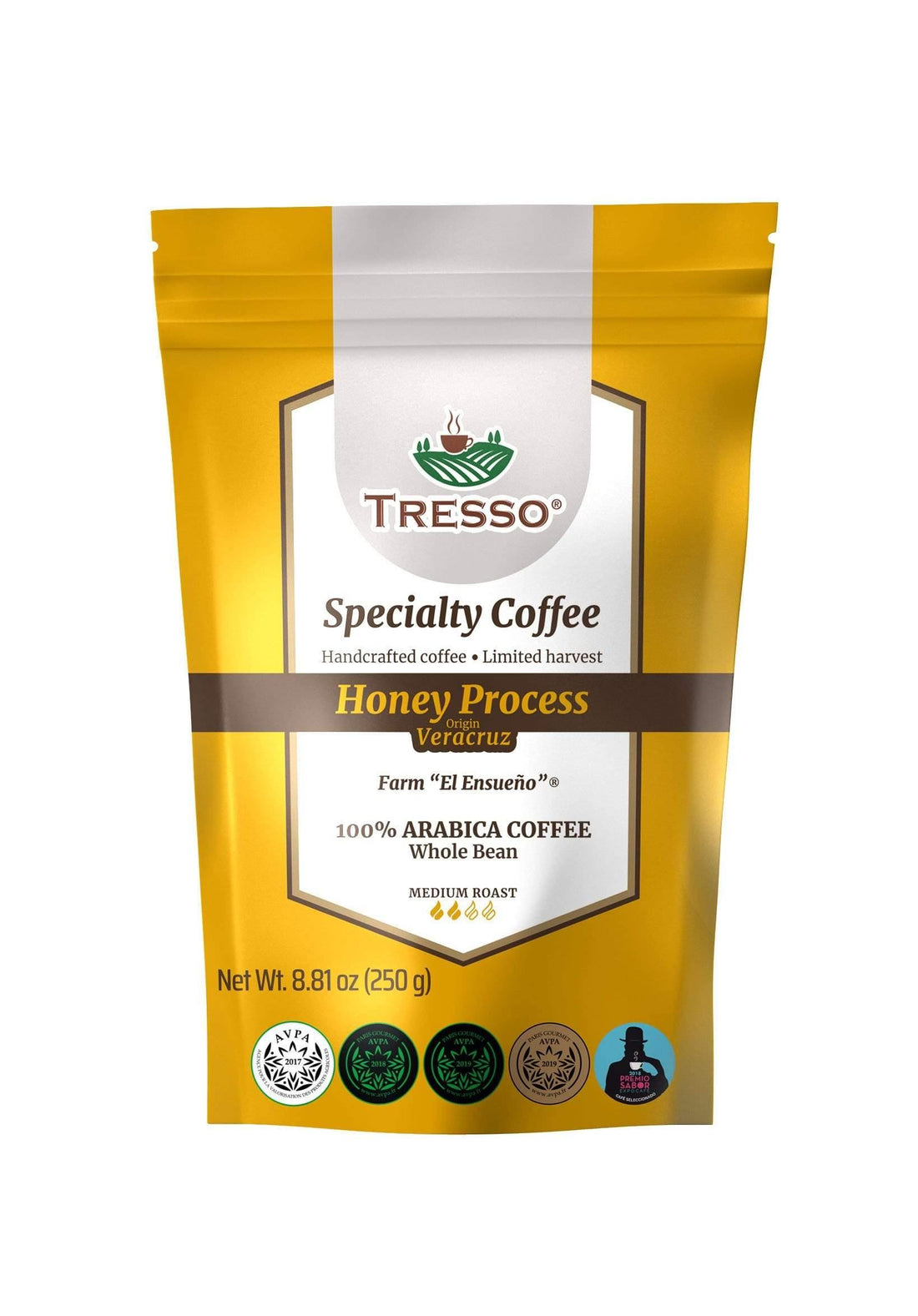 &quot;TRESSO Specialty Coffee, Limited Harvest, Honey Process and Handcrafted Coffee, Medium Roast, American Grind, 8.81Oz&quot; TRESSO® Bean/8.8 Oz 