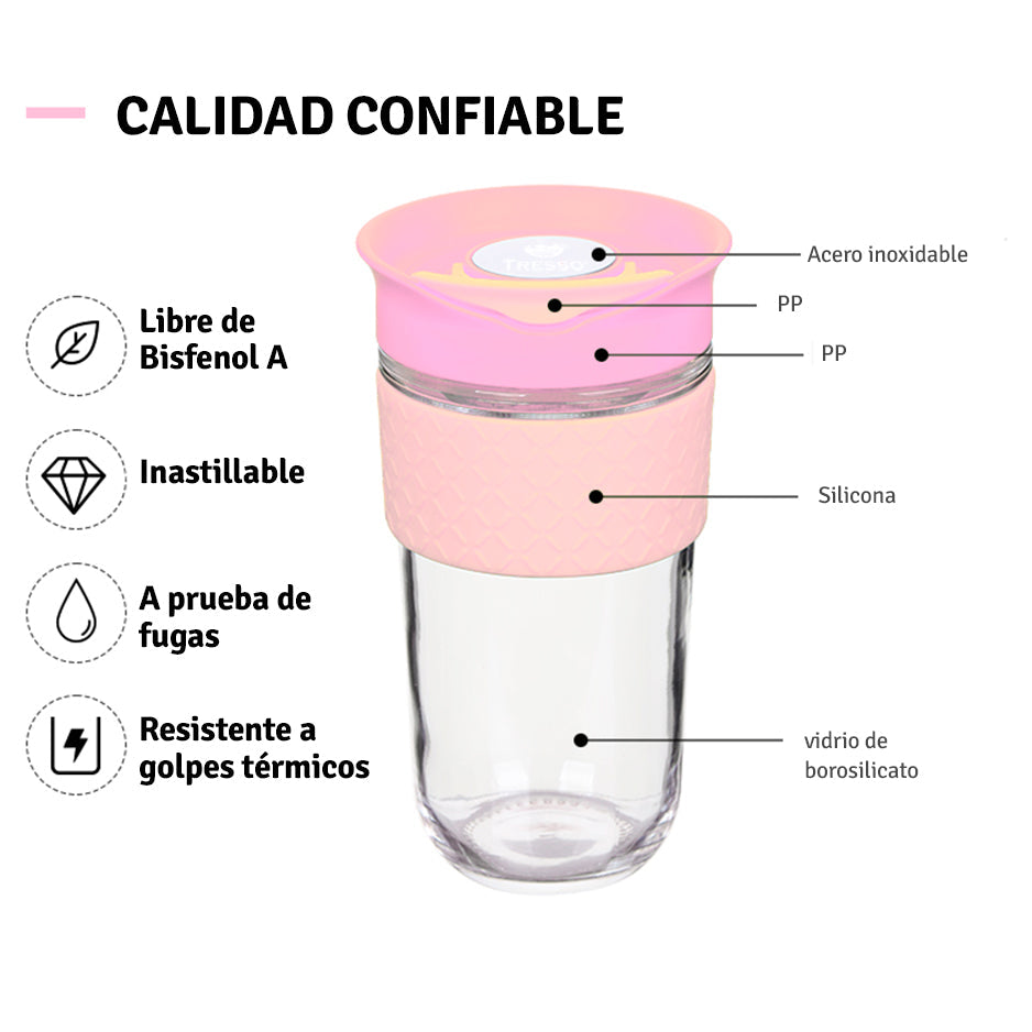 Vaso de vidrio con infusor para preparar café y té TRESSO® 